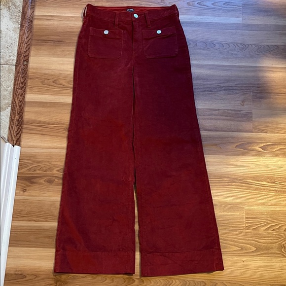 J Crew Velvet Sailor Trouser Wide Leg Lizzie Bright Burgundy Red - Picture 4 of 12